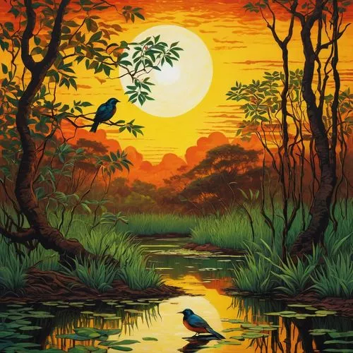 river landscape,dubbeldam,evening lake,pantanal,nature landscape,landscape background,Art,Artistic Painting,Artistic Painting 03