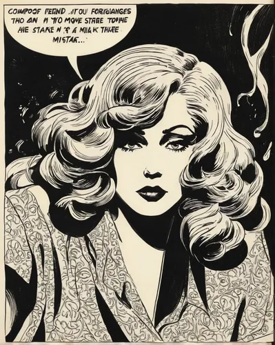 comic halftone woman,cigarette girl,comic halftone,ann margarett-hollywood,comics,the enchantress,roy lichtenstein,girl with speech bubble,connie stevens - female,comic style,scarlet witch,comic bubble,mystique,text bubble,head woman,gena rolands-hollywood,retro women,wanda,speech balloons,speech bubbles,Illustration,Black and White,Black and White 10