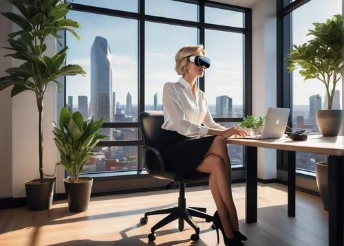 modern office,telepresence,blur office background,businesswoman,virtual reality headset,business woman,women in technology,businesswomen,business women,virtual reality,virtualisation,smartsuite,office worker,virtuality,oticon,secretarial,virtual landscape,vr headset,polycom,offices,Illustration,Realistic Fantasy,Realistic Fantasy 25