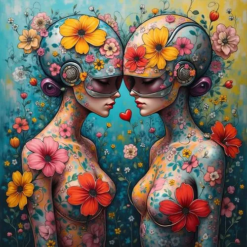 bodypainting,body painting,bodypaint,kiss flowers,twin flowers,painted hearts,Conceptual Art,Sci-Fi,Sci-Fi 24