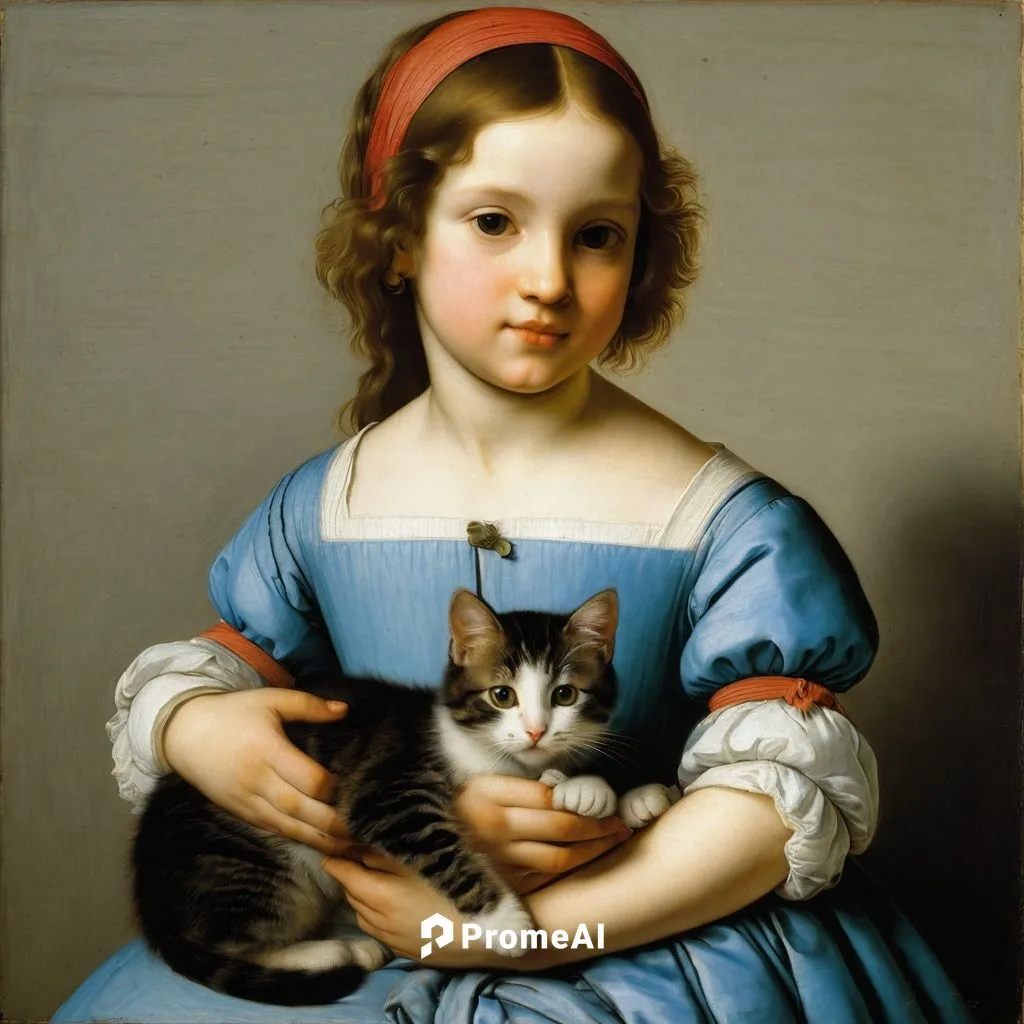 young girl with baby cat ,liotard,batoni,titian,domenichino,beaubrun,parmigianino,bronzino,nicolaes,velazquez,dossi,portrait of a girl,girl with cloth,delatour,meissonier,young girl,anguissola,girl wi