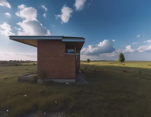 an image of a very old red brick house,outhouse,photogrammetric,outhouses,3d rendering,cryengine,virtual landscape,privies,photogrammetry,dogtrot,360 ° panorama,3d render,render,shelterbox,inverted co