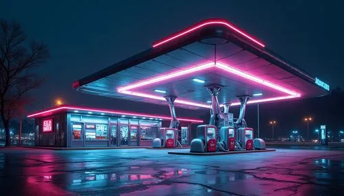 electric gas station,gas station,e-gas station,retro diner,petrol pump,octane,neon drinks,neon coffee,filling station,gas pump,aesthetic,petrol,neon cocktails,forecourt,gas pumps,vapor,polara,valero,petroleum,soir,Photography,General,Realistic