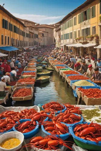 chioggia,fish market,ponte vecchio,veneto,grand canal,viareggio,large market,the market,acqua pazza,floating market,gondolas,fishing village,italia,lucca,sicilian cuisine,treviso,cacciucco,arno river,venetian,fresh fish,Art,Classical Oil Painting,Classical Oil Painting 04