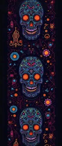 the image of the same image as in an advertit for an event,sugar skull,neon ghosts,sugar skulls,day of the dead frame,day of the dead icons,skulls