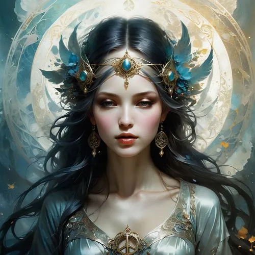 fantasy portrait,priestess,zodiac sign libra,the enchantress,fantasy art,mystical portrait of a girl,queen of the night,estess,oriental princess,moondragon,hecate,persephone,sorceress,frigga,margaery,diana,sigyn,enchantress,mervat,guanyin,Conceptual Art,Fantasy,Fantasy 11