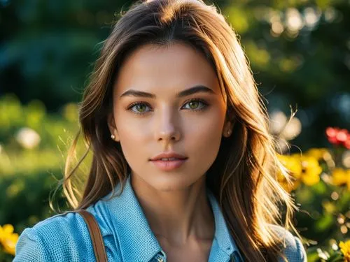 Best colour combination ,young woman standing in flowery field with one eye blue,beautiful girl with flowers,derya,sarikaya,dasha,dudiyeva,petrushova,Photography,General,Realistic