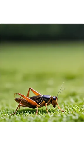 Summer night, crickets chirping sound, warm ambiance, soft green grass, tiny insects jumping, macro shot, extreme close-up, shallow depth of field, bokeh effect, warm lighting, gentle focus blur.,a gr