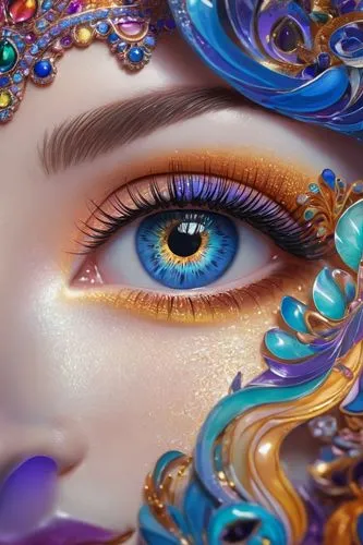 peacock eye,the carnival of venice,eyes makeup,women's eyes,mermaid vectors,venetian mask,fantasy art,masquerade,cosmic eye,fractals art,trucco,violet eyes,mermaid background,eyecatching,vibrantly,faery,beauty face skin,airbrushed,lustrous,melusine,Illustration,Realistic Fantasy,Realistic Fantasy 39