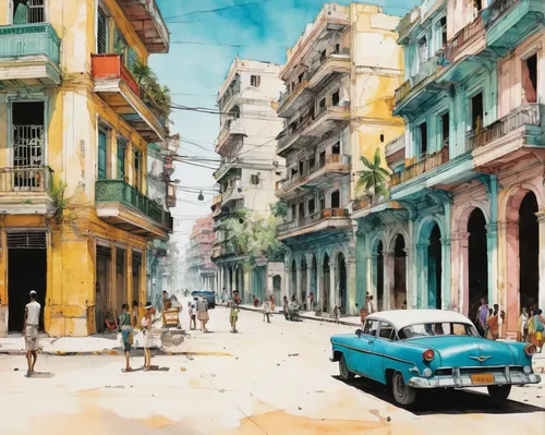 old havana,havana,havana cuba,cuba havana,cuba background,cuba,santiago di cuba,do cuba,watercolor painting,the cuban police,hanoi,cuba libre,saigon,cuban food,cuban,watercolor,cuban espresso,watercolor shops,cairo,vietnam,Illustration,Paper based,Paper Based 07