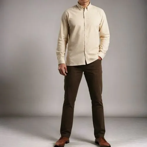 khaki pants,male model,men's wear,men clothes,brown fabric,long-sleeved t-shirt,a uniform,white-collar worker,barong,neutral color,chef's uniform,brown sailor,men's suit,dress shirt,filipino,man's fashion,long underwear,men's,standing man,brown shoes