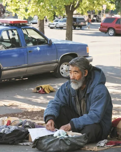 Spokane is adopting new policies on homeless camps and panhandling. - YOUNG KWAK,homeless man,vendor,homeless,vendors,unhoused,peddler,elderly man,samaritan,tajikistan,economic refugees,seller,pension