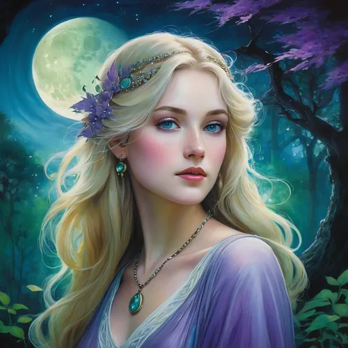 fantasy portrait,faerie,faery,fantasy art,fairy queen,fantasy picture,mystical portrait of a girl,celtic woman,jessamine,fairy tale character,elsa,rapunzel,blue moon rose,fae,romantic portrait,the enchantress,fantasy woman,rosa 'the fairy,sorceress,moonflower,Illustration,Realistic Fantasy,Realistic Fantasy 16