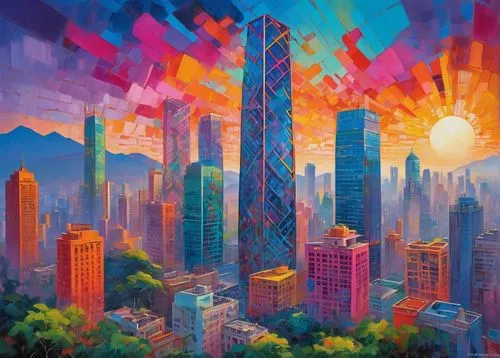 colorful city,guangzhou,skyscrapers,cityscape,kaleidoscape,lujiazui,wanzhou,shanghai,world digital painting,chungking,city skyline,danxia,chongqing,kinkade,taikoo,nanjing,ctbuh,welin,guiyang,lumpur,Conceptual Art,Oil color,Oil Color 25