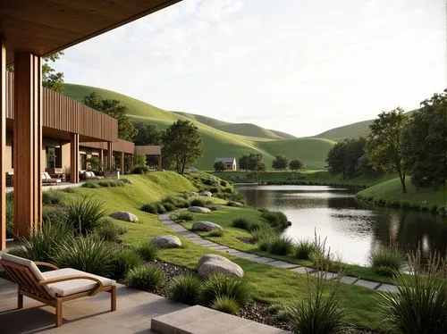 landscaped,3d rendering,landscape design sydney,sunol,yountville,grass roof,landscape designers sydney,amanresorts,home landscape,render,green lawn,sketchup,rolling hills,cottars,green landscape,golf resort,golf lawn,green living,revit,landscaping