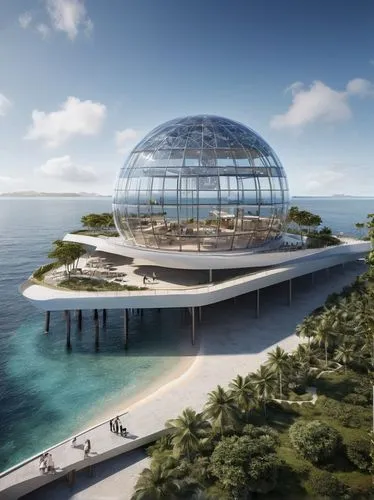 seasteading,solar cell base,etfe,biosphere,artificial islands,futuristic art museum,Photography,General,Natural