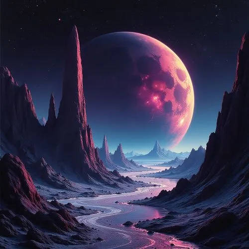 lunar landscape,alien planet,moonscape,alien world,purple landscape,valley of the moon,Conceptual Art,Sci-Fi,Sci-Fi 03