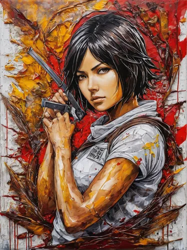 katniss,female warrior,katana,swordswoman,oil painting on canvas,graffiti art,mulan,warrior woman,art painting,girl with bread-and-butter,candela,lara,painting technique,samurai fighter,girl with gun,girl with a gun,girl in the garden,croft,italian painter,japanese art,Conceptual Art,Graffiti Art,Graffiti Art 03