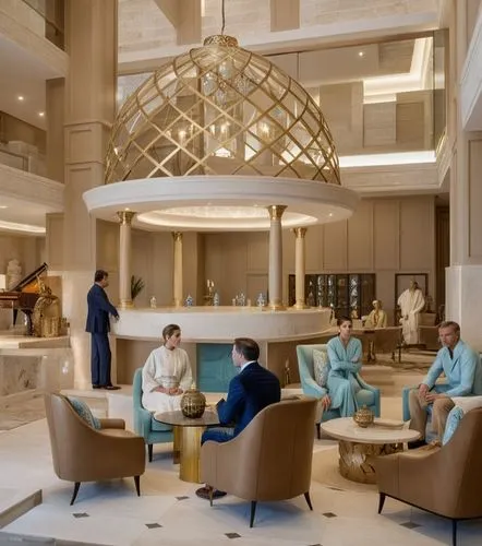 the people are relaxing in the lobby by the fountain,largest hotel in dubai,rotana,hotel lobby,intercontinental,lobby,saadiyat,Photography,General,Realistic