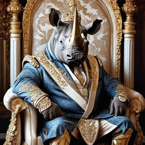 Rhinoceros in the mantle on the royal throne,galeazzo,imperatore,capitoline wolf,rudolfo,kingisepp,chunhyang,mayordomo,katsumata,monarchos,heraldic animal,tribunician,king crown,monarchical,hrh,ferdin