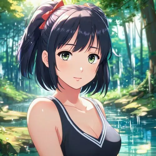 (20 year old girl:1.2) The main focus of the image is a 20 year old young girl in a forest at nighttime. The girl european and has long, black hair falling past her shoulders and a neutral expression,