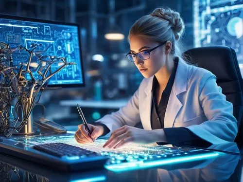 women in technology,girl at the computer,bioelectronics,microscopist,biotechnological,bioengineer,biophysicist,bioinformatics,biotechnologists,biotecnologia,biopharmaceutical,electrophysiologist,nanotechnological,biotechnologies,computer science,researcher,nanoelectronics,neurobiologist,illumina,neuropathologist,Illustration,Realistic Fantasy,Realistic Fantasy 01