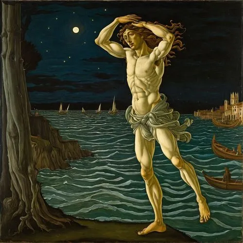 narcissus,narcissus of the poets,david bates,man at the sea,neptune,triton,poseidon,perseus,botticelli,baptism of christ,mercury mariner,vincent van gough,the man in the water,pollux,mariner,la nascita di venere,god of the sea,the night of kupala,el mar,sea god,Art,Classical Oil Painting,Classical Oil Painting 43