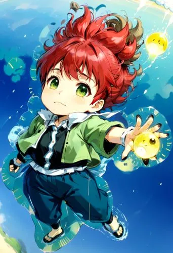 a red haired girl in an anime - like dress,ponyo,akashi,touma,otoya,reiji,ryunosuke,Anime,Anime,Traditional