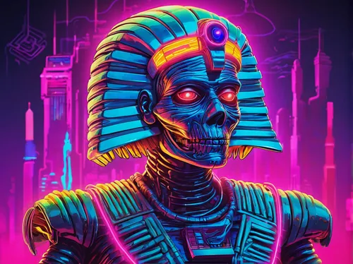 droid,80's design,c-3po,80s,cyberpunk,wreck self,cyber,cg artwork,retro background,terminator,uv,tutankhamun,sci fi,karnak,sci-fi,sci - fi,cybernetics,black light,vector art,droids,Conceptual Art,Sci-Fi,Sci-Fi 27