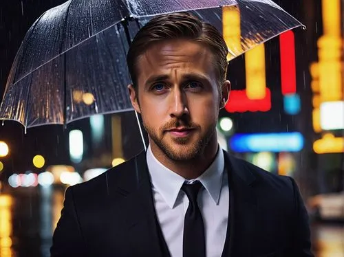 gosling,man with umbrella,rainsberger,kellerman,miralem,cosmopolis,rainaldi,rainman,kuryakin,alboran,maslowski,lubomirski,raindops,portrait background,haegglund,mellberg,businessman,umbrella,walking in the rain,photoshop manipulation,Illustration,Realistic Fantasy,Realistic Fantasy 31