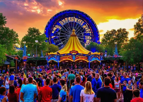 tomorrowland,the disneyland resort,veld,wonderland,carnival tent,music festival,disneyland,ferris wheel,waldbühne,fairground,oktoberfest background,prater,annual fair,carousel,disney world,amusement park,festival,fairytale,dreamland,open air,Illustration,American Style,American Style 02