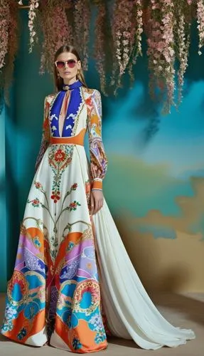 Fashion show ,the dress is brightly colored and it has a long train,caftan,kaftan,siriano,homogenic,caftans,tahiliani,Photography,General,Realistic