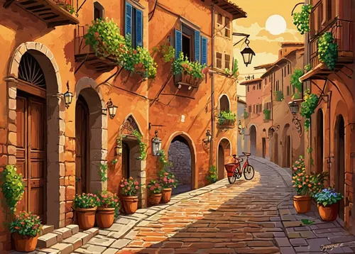 tuscan,volterra,medieval street,italy,verona,taormina,tuscany,italian painter,portofino,narrow street,modena,venetian,italia,venezia,buildings italy,terracotta,world digital painting,houses clipart,street scene,old town,Unique,Pixel,Pixel 05