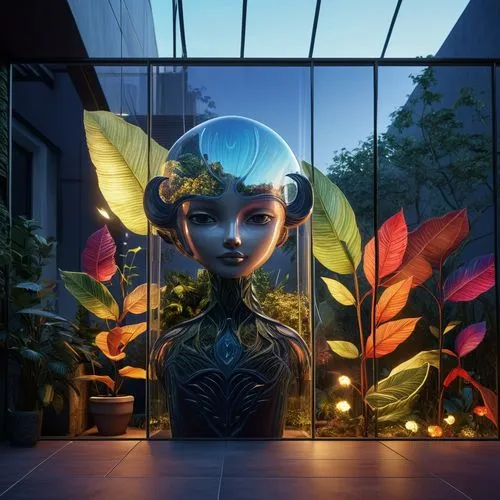 girl in a wreath,outside mirror,exterior mirror,biophilia,glass sphere,refleja,Photography,Artistic Photography,Artistic Photography 02