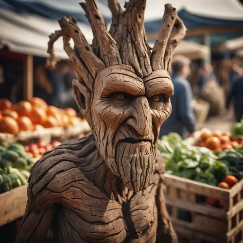 wood art,groot,wooden figure,groot super hero,wood carving,wood elf,wooden man,wooden mask,wooden figures,farmers market,chainsaw carving,carved wood,hippy market,farmer's market,tree man,tree face,medieval market,vendor,made of wood,farmers local market,Photography,General,Cinematic