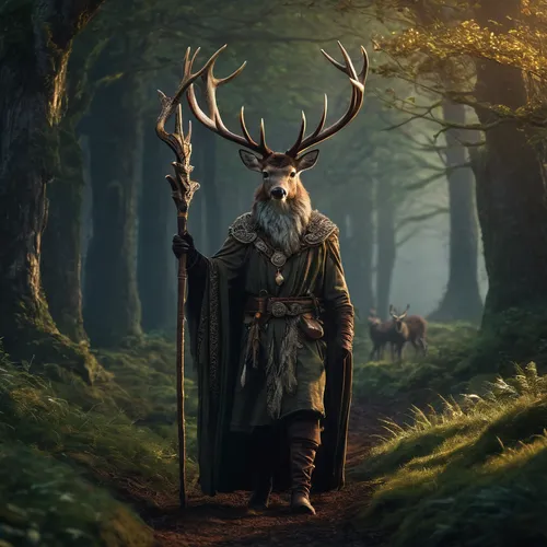 stag,forest man,woodsman,gamekeeper,druid,the wanderer,wood elf,forest animal,robin hood,manchurian stag,deer illustration,elk,norse,fantasy picture,woodland animals,druids,male deer,witcher,deer,elven,Photography,General,Fantasy