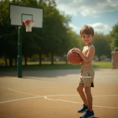 Young boy in shorts at a basketball court at a park in sunshine ,a  playing basketball at the court,outdoor basketball,basketball player,hoopster,basketballer,streetball,basketball