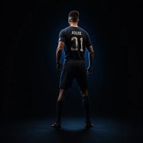 futbolista de salón fondo negro, con azul,a man with a uniform and shorts is posing,aguero,koscielny,alderweireld,macheda,mesut,ozil,Photography,Documentary Photography,Documentary Photography 02