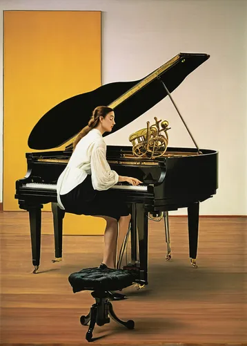 Woman playing a beautiful composition on a grand piano,fortepiano,steinway,grand piano,pianist,harpsichord,the piano,concerto for piano,piano player,player piano,woman playing,play piano,pianet,piano,