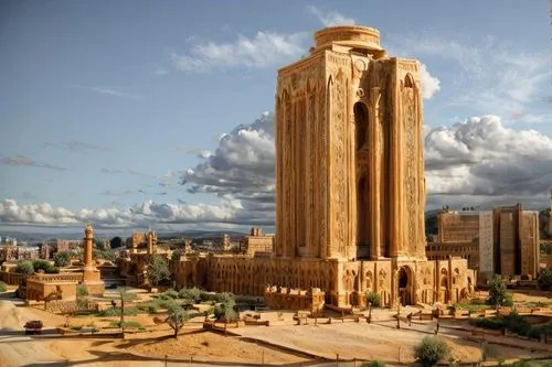 A COMMIRILA TOURE MADE FORM SANDSTONE, ROMANIC STYLE B.C,the architecture and design is made to look like it is from ancient egypt,sulaymaniyah,baalbeck,baalbek,erbil,sulaimaniyah,arbil