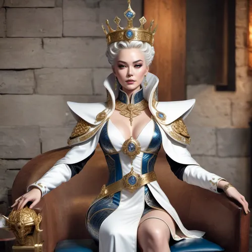 tiber riven,ice queen,cosplay image,priestess,samara,cosplay,throne,kneel,queen crown,regal,white rose snow queen,queen s,queen,lux,golden crown,the snow queen,the throne,fantasy woman,elsa,goddess of