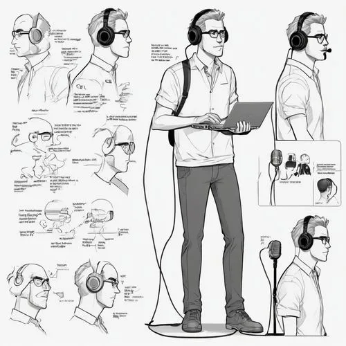 male poses for drawing,livescribe,voiceprint,soundman,podcaster,headnotes,microphone wireless,recordist,animator,voiceover,roughs,vector people,studies,newsreader,professorial,transcriber,student with mic,draughtsman,speechwriter,compositor,Unique,Design,Character Design