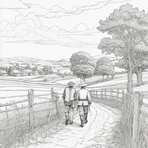 bridleways,bridleway,countrysides,homesteaders,pilgrims,ploughlands,Illustration,Black and White,Black and White 13