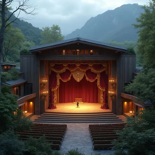 open air theatre,golden pavilion,the golden pavilion,theater stage,tulou,theatre stage,koyasan,tanztheater,concert stage,theatricum,buddhist temple,wudang,takarazuka,concert hall,theater curtain,kurobe,wedding hall,caramoor,performance hall,teahouse,Photography,General,Realistic