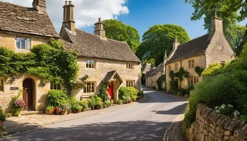 bibury,burford,cotswolds,cotswold,bourton,tetbury,helmsley,noyers,corsham,charlbury,oundle,bampton,oxfordshire,guiting,painswick,sherborne,medieval street,oxfordian,uppingham,great chalfield,Illustration,Retro,Retro 18