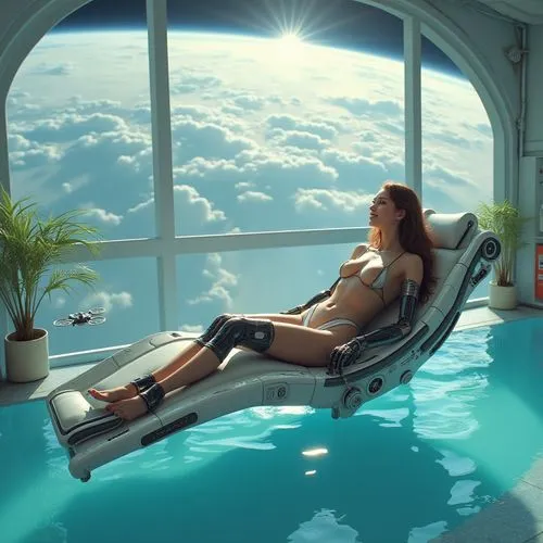 infinity swimming pool,carbon dioxide therapy,relaxation,solarium,sky space concept,inflatable pool,Illustration,Realistic Fantasy,Realistic Fantasy 37