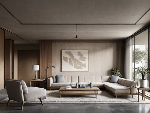 modern living room,living room,livingroom,interior modern design,apartment lounge,sitting room,modern decor,contemporary decor,mid century modern,concrete ceiling,interiors,modern room,danish furniture,archidaily,mid century house,interior design,home interior,soft furniture,chaise lounge,3d rendering