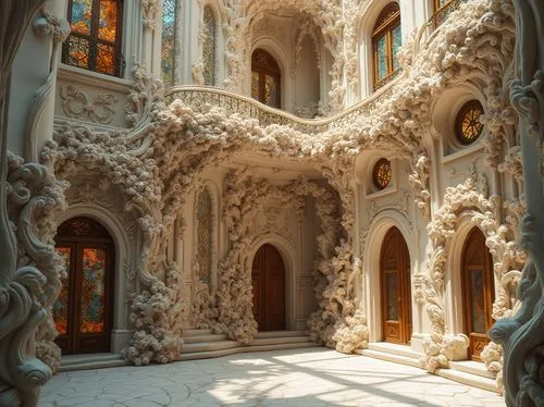 marble palace,ornate room,mandelbulb,hall of the fallen,versailles,intricacy,gaudi,baroque,intricately,chateauesque,3d fantasy,pillars,hermitage,ice castle,ghost castle,ossuary,cavernous,fractals art,ceilinged,chhatris,Photography,General,Realistic