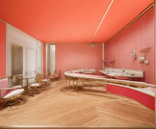 pink and orange art deco bakery,beauty room,salon,the little girl's room,consulting room,gold-pink earthy colors,beauty salon,danish room,treatment room,gymnastics room,interior design,interior decora