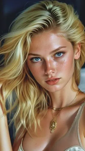 blonde woman posing for portrait holding onto her hand,lopilato,blonde woman,galadriel,romantic portrait,jennifer lawrence - female,oil painting,Photography,General,Realistic